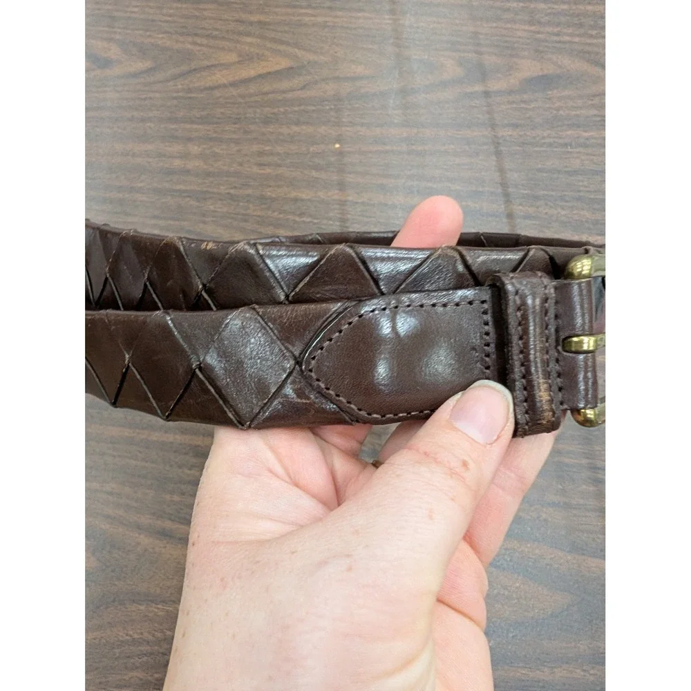 Coach Men's Vintage Brown Woven Leather Belt Brass Buckle 40 100‎ Turkey 5925